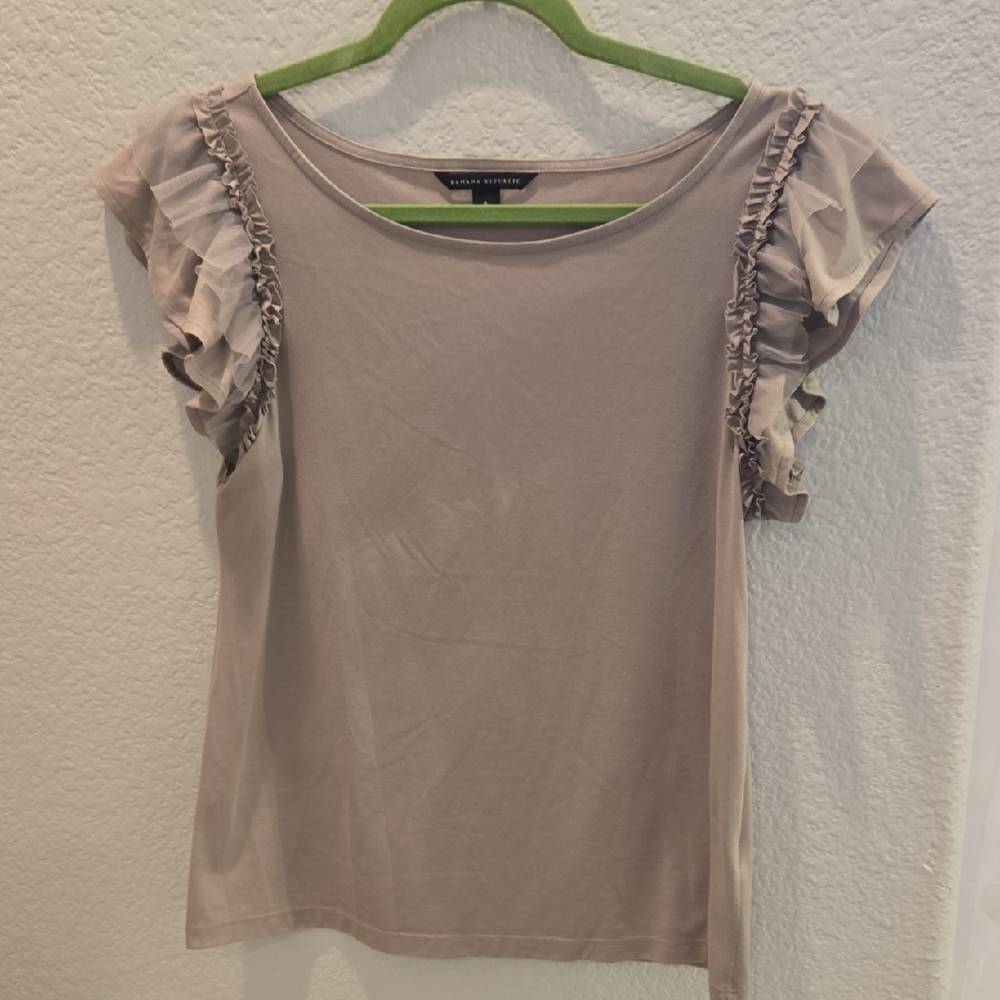 Banana Republic Tan Cream Ruffled Blouse